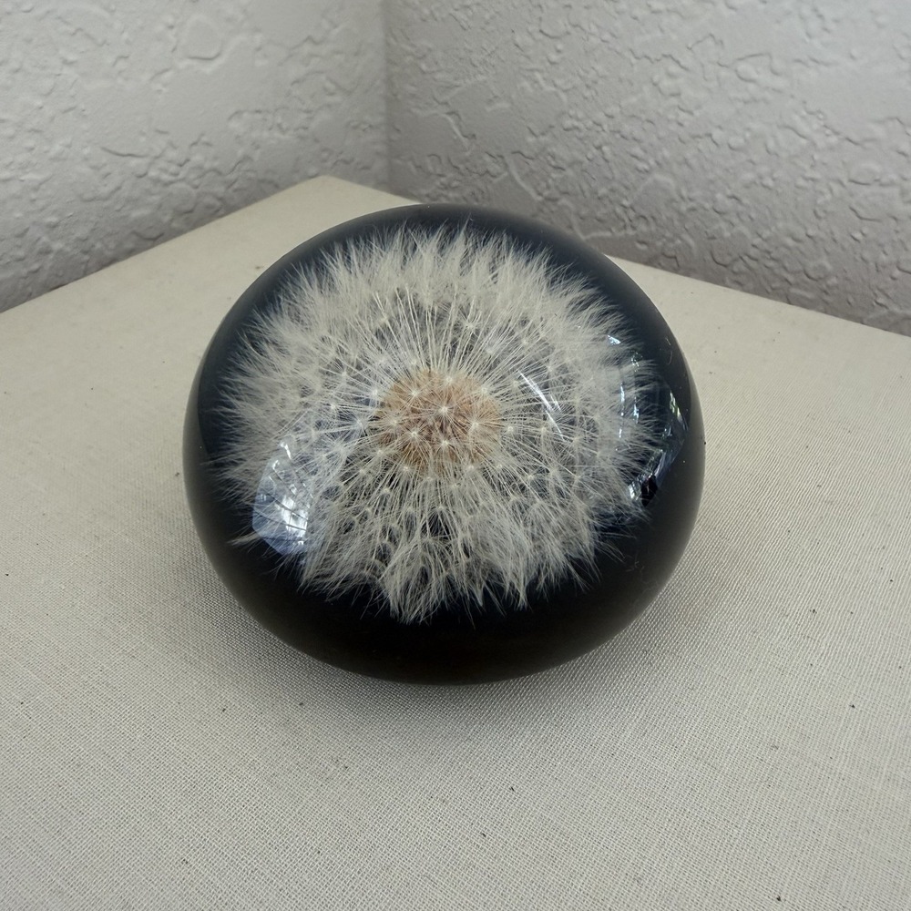 Dandelion Paperweight Lucite Resin Decor Floral Specimen Eclectic Gift Handmade
